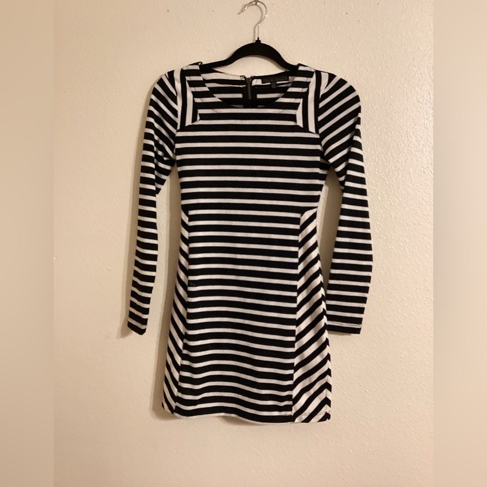 Lucca  Couture Black & White Striped Long Sleeve Dress